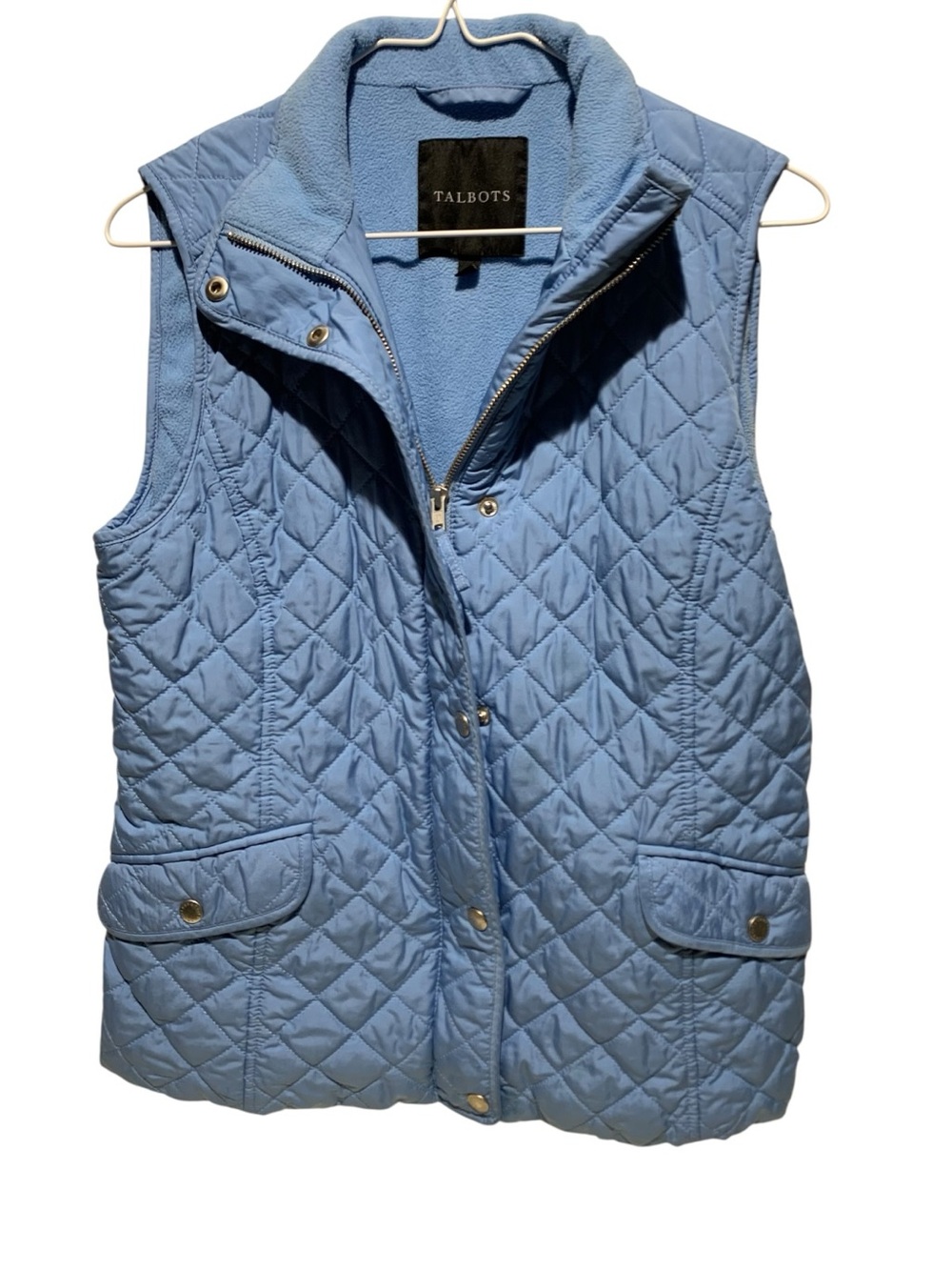 Talbots Quilted Light Blue Vest With Zip-Snap Front Size Small